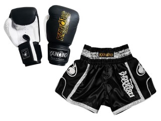 Muay Thai sæt - Muay Thai handsker + Personlig Muay Thai shorts : Set-208-Sort