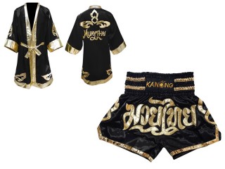 Kanong Personlig bokse tøjBoksning Kappe + Personlig Muay Thai Shorts : Sort Lai Thai