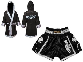 Personlig Boksning Kappe + Personlig Muay Thai Shorts : Sort