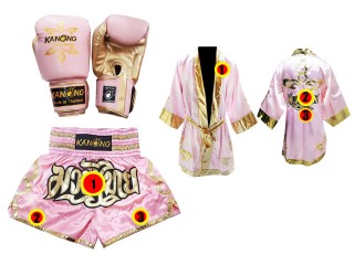 Kanong Boksehandsker + Personlig Boksning Kappe + Personlig Muay Thai Shorts : Lyserød Lai Thai