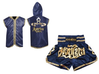 Kanong Personlig Muay Thai Bokse tøj - Hættetrøjer + Muay Thai Shorts : Marine blå Lai Thai
