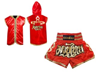 Kanong Personlig Muay Thai Bokse tøj - Hættetrøjer + Muay Thai Shorts : Rød Lai Thai