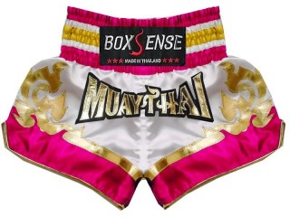 Boxsense Thai Bokseshorts : BXS-099-Hvid-Lyserød 