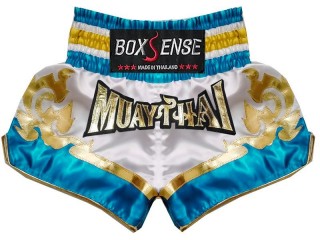 Boxsense Thai Bokseshorts : BXS-099-Hvid-Himmelblå