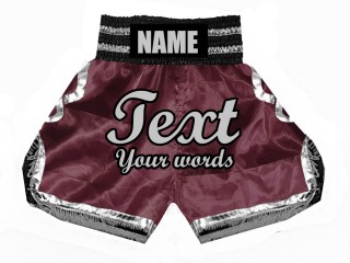 Personlig Bokseshorts Boxing Shorts : KNBSH-023-Rødbrun-Sølv