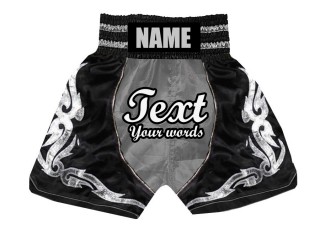 Personlig Bokseshorts Boxing Shorts : KNBSH-024-Sølv-Sort