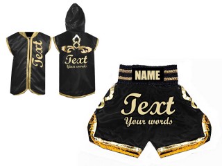 Boksesæt -  Personlig Boksning Hættetrøjer + Bokseshorts Boxing Shorts : Sort/Guld