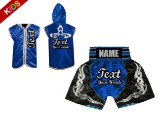 Boksesæt - Personlig Boksning Hættetrøjer + Bokseshorts Boxing Shorts til Børn : Blå