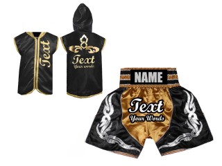 Boksesæt - Personlig Boksning Hættetrøjer + Bokseshorts Boxing Shorts : Guld