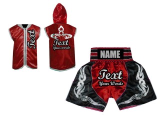 Boksesæt - Personlig Boksning Hættetrøjer + Bokseshorts Boxing Shorts : Rød