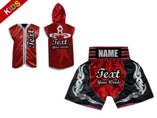 Boksesæt - Personlig Boksning Hættetrøjer + Bokseshorts Boxing Shorts til Børn : Rød