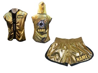 Boksesæt - Personlig Boksning Hættetrøjer + Bokseshorts Boxing Shorts til damer : Guld