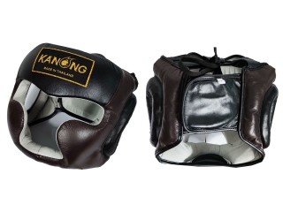 Kanong Boksehjelm, kickboxing hjelm (ægte læder) : Brun/Sort