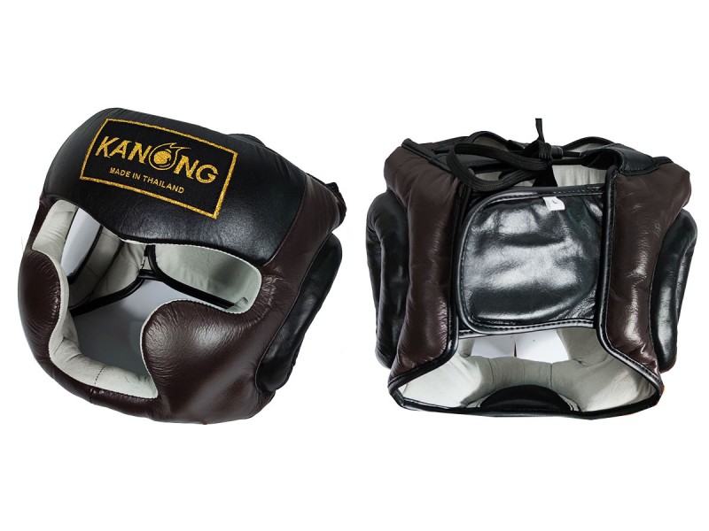 - kickboxing hjelm (ægte læder) : Brun/Sort MuayThaiButik.com