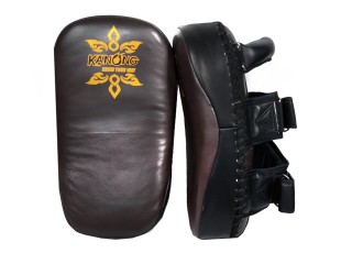 Kanong bokseudstyr - professionel Buet Sparkepude Thai Pads / Kickshield : Brun/Sort (koskind)