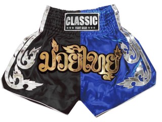 Classic Muay Thai Boksning Kickboxing Shorts : CLS-015-Sort-Blå