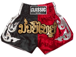 Classic Muay Thai Boksning Kickboxing Shorts : CLS-015-Sort-Rød