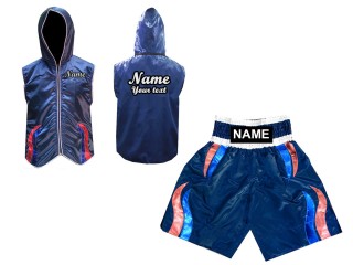 Kanong Personlig Boksning Hættetrøjer + Bokseshorts Boxing Shorts : Marine blå med striber