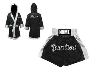 Boksesæt - Personlig Boksning Kappe + Bokseshorts Boxing Shorts : Sort