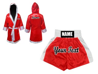 Boksesæt - Personlig Boksning Kappe + Bokseshorts Boxing Shorts : Rød