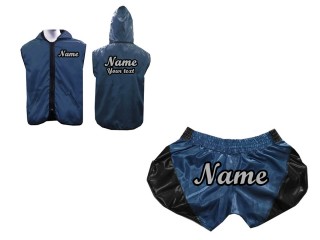 Kanong Personlig Muay Thai Bokse tøj - Hættetrøjer + Muay Thai Shorts : Marine blå Retro