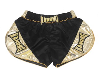 Kanong Retro Thai Bokseshorts : KNSRTO-201-sort-guld