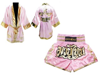 Kanong Muay Thai Boksning Kappe (Fight Robe) + Muay Thai Shorts : Lyserød Lai Thai
