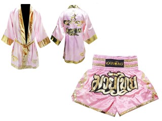 Kanong Personlig Boksning Kappe + Personlig Muay Thai Shorts : Lyserød Lai Thai
